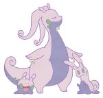  :d black_eyes closed_eyes closed_mouth commentary_request evolutionary_line eyelashes goodra goomy green_eyes jaho lowres open_mouth pokemon pokemon_(creature) sliggoo smile standing toes tongue white_background 