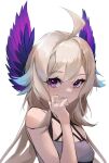  1girl az&#039;ruler bangs blonde_hair blue_hair blush breasts collarbone cowlick enna_alouette eyebrows_visible_through_hair gradient_hair head_wings long_hair multicolored_hair nijisanji nijisanji_en parted_lips portrait purple_eyes small_breasts smile solo virtual_youtuber white_background 