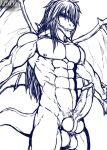  abs anthro balls big_penis dragon erection genitals hair hi_res knot line_art loxchi male monster muscular muscular_anthro muscular_male nipples nude pecs penis rashouru simple_background sketch smile solo unfinished vein white_background wings 