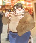  2021 ? anthro bawp belly biped bottomwear clothing eyewear felid fur glasses hi_res kemono licho_(tas) lifewonders male mammal overweight overweight_male pantherine pants solo sweater tiger tokyo_afterschool_summoners topwear video_games white_body white_fur 