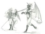  anthro baron_engel boots bottomwear breasts clothing dragon duo equid equine fan_character feathered_wings feathers female footwear friendship_is_magic graphite_(artwork) hair harness horn leash male mammal membrane_(anatomy) membranous_wings my_little_pony navel pants pencil_(artwork) princess_luna_(mlp) traditional_media_(artwork) whip winged_unicorn wings 