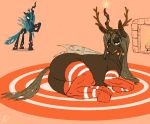  2021 arthropod butt changeling christmas christmas_clothing clothing female feral footwear friendship_is_magic hair hasbro hi_res holidays katghras my_little_pony queen queen_chrysalis_(mlp) royalty simple_background smile socks solo 