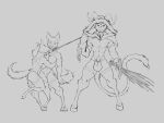  4:3 anthro bdsm big_breasts bondage bound breasts bulge canid canine canis chain cloak clothing collar cryphalen cuffs_(disambiguation) female group hood krampus leash male mammal monochrome muscular muscular_female muscular_male restraints shackles thong underwear wolf 