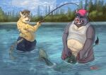  anthro anthro_on_feral bestiality clothing felid fellatio feral fish fishing_rod gin_(chunkyboardad) hat headgear headwear hi_res jaguar male mammal marine oral outside pantherine penile priapup sex suid suina sus_(pig) water wild_boar 