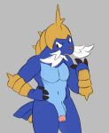  anthro balls claws facial_hair genitals hi_res looking_aside male muscular muscular_male nintendo nova_nsfw open_mouth penis pok&eacute;mon pok&eacute;mon_(species) samurott solo video_games 