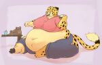  anthro bag belly beverage big_belly big_breasts big_butt breasts burger butt catarsi cheetah claws clothed clothing dewlap_(anatomy) double_chin eating felid feline female food fur furniture holding_burger holding_food holding_object mammal midriff navel obese obese_anthro obese_female one_eye_closed overweight overweight_anthro overweight_female reaching sitting solo spots spotted_body spotted_fur struggling table thick_thighs toe_claws torn_clothing wide_hips yellow_body yellow_fur 