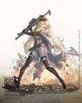  1girl a-545_(girls&#039;_frontline) alcohol angry aqua_eyes artist_request assault_rifle belt beret black_belt black_footwear black_gloves blonde_hair bodysuit boots bottle braid breasts character_name cleavage cloak commentary_request copyright_name covered_navel crushed eyebrows_visible_through_hair flask french_braid full_body fur-trimmed_cloak fur_trim girls&#039;_frontline gloves grey_bodysuit grey_cloak gun hair_ornament hairclip hat high_heel_boots high_heels highres hillly_(maiwetea) holding holding_gun holding_weapon knee_pads long_hair looking_at_viewer medium_breasts official_art open_mouth partially_fingerless_gloves promotional_art rifle rubber_boots solo standing stolichnaya_(vodka) thigh_boots thighhighs thighs torn_bodysuit torn_cloak torn_clothes twintails vodka weapon 