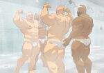  2boys abs absurdres ass ass_grab bara biceps blush briefs bulge character_request check_character covered_penis dark-skinned_male dark_skin feet_out_of_frame flexing grabbing_another&#039;s_ass groping highres interracial kinnikuman kinnikuman_(character) large_pectorals lips looking_at_another male_focus male_underwear mk_29 multiple_boys muscular muscular_male navel nipples pectorals pose prince_kamehame reflection shower_(place) standing steam stomach sweat thick_thighs thighs topless_male underwear wet white_male_underwear yaoi 