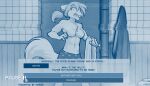  2021 7:4 abs anthro bathroom blue_and_white boxers_(clothing) breasts canid canine canis chest_tuft clothed clothing conditional_dnp dating_sim dialogue english_text featureless_breasts female hair hi_res holding_object inside keidran looking_at_viewer mammal monochrome natani open_mouth pause pause_screen ponytail shocked sketch solo surprise text tom_fischbach topless topless_female towel tuft twokinds underwear user_interface webcomic wolf 