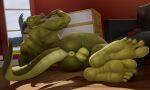  2021 3d_(artwork) anthro anus balls biceps big_butt butt detailed_background digital_media_(artwork) dragon duo feet fingers genitals green_body green_scales hi_res horn hudson_(zp92) huge_butt inside long_tail looking_at_viewer looking_back lying male moreuselesssource multicolored_body multicolored_scales muscular muscular_anthro muscular_male nude on_side pupils scales scalie scar slit_pupils tan_body tan_scales thick_thighs toes tongue two_tone_body two_tone_scales wide_hips yellow_sclera 