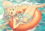  1girl abigail_williams_(fate) abigail_williams_(swimsuit_foreigner)_(fate) afloat bangs bikini blonde_hair blue_eyes blue_stripes bonnet bow closed_mouth commentary_request dated fate/grand_order fate_(series) forehead frilled_bikini frilled_swimsuit frills innertube keyhole light_smile long_hair looking_at_viewer lucidsky multiple_bows orange_innertube parted_bangs sidelocks signature solo strapless strapless_bikini striped striped_bow swimsuit very_long_hair water white_bikini white_bow white_headwear white_swimsuit 
