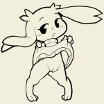  2019 anthro black_and_white bottomless cave_story clothed clothing female flashing front_view full-length_portrait genitals hi_res itsunknownanon lagomorph line_art looking_at_viewer mammal mimiga monochrome portrait pussy solo standing sue_sakamoto sweater_lift video_games 