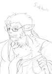 animal_humanoid anthro blush braided_hair braided_ponytail canid canine canis clothing dog_operator domestic_dog duo eyewear glasses hair hi_res huckle humanoid lifewonders live-a-hero male male/male mammal necktie protagonist_(live-a-hero) sketch suit vhb3art video_games 