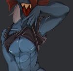  abs animal_humanoid blue_body blue_skin breasts clothed clothing clothing_lift ear_fins female fin fish fish_humanoid humanoid marine marine_humanoid muscular muscular_female muscular_humanoid sharp_teeth shirt shirt_lift solo tank_top teeth tongue tongue_out topwear under_kmtree undertale_(series) undyne 