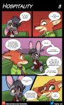  2021 anthro bodily_fluids canid canine clothed clothing comic disney duo english_text fan_character female fox fur green_eyes grey_body grey_fur hi_res lagomorph leporid male mammal multicolored_body multicolored_fur nick_wilde rabbit red_body red_fur siroc speech_bubble sweat text two_tone_body two_tone_fur yellow_eyes zootopia 