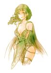  1girl aged_up breasts cape closed_mouth detached_sleeves final_fantasy final_fantasy_iv green_eyes green_hair hair_ornament jewelry long_hair looking_at_viewer moogie_(shinjyu) protected_link rydia_(ff4) signature simple_background sketch solo thighhighs white_background 