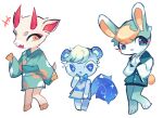  &lt;3 &lt;3_eyes 2021 3_toes animal_crossing anthro asian_clothing blue_body blue_eyes blue_fur blush bottomless brown_body brown_fur charamells_(artist) clothed clothing dress east_asian_clothing feet fur green_body green_fur group hooves horn japanese_clothing kimono looking_at_viewer nintendo open_mouth open_smile orange_eyes simple_background smile sparkling_eyes standing toes topwear video_games waiving white_background 