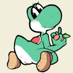  2019 anthro anus boots boots_only clothing female food footwear footwear_only fruit full-length_portrait genitals green_body green_yoshi holding_food holding_fruit holding_object itsunknownanon looking_back mario_bros mostly_nude nintendo plant portrait pussy rear_view scalie solo video_games yoshi 