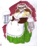  2007 alcohol anthro barmaid beer beer_mug belly beverage big_belly big_breasts blush breasts brown_hair clothed clothing container corset cup danellz felid female hair holding_mug huge_breasts kathy_(danellz) lingerie lion mammal pantherine pregnant solo stein topwear traditional_media_(artwork) 