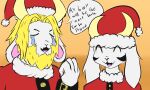  animal_humanoid anthro asgore_dreemurr asriel_dreemurr asriel_dreemurr_(god_form) beard blackpatapon bodily_fluids bovid caprine christmas facial_hair goat happy holidays horn humanoid long_ears male male/male mammal mammal_humanoid markings santa_suit tears undertale undertale_(series) video_games 