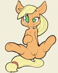 2019 applejack_(mlp) blonde_hair equid equine female feral freckles friendship_is_magic front_view full-length_portrait genitals green_eyes hair hi_res horse itsunknownanon looking_at_viewer mammal my_little_pony nude orange_body pony portrait presenting presenting_pussy pussy semi-anthro sitting solo spread_legs spreading yellow_tail 