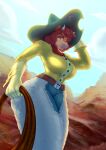  5_fingers alipse anthro belt bovid bovine breasts caprine clothing cowboy_hat cowgirl_outfit cuphead_(game) female fingers green_eyes hat headgear headwear hi_res kerchief lasso mammal red_kerchief solo video_games 