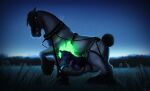  absurd_res background_sky belly blue_body blue_fur canid canine canis clothing digital_drawing_(artwork) digital_media_(artwork) draft_horse equid equine erection female feral field fire fluffy footwear from_front_position full-length_portrait fur garter_straps glowing glowing_markings gradient_background green_hair group hair harness hi_res hooves horse kissing knot lying male male/female mammal markings missionary_position night olexafox on_back portrait scar sex simple_background size_difference socks wolf 