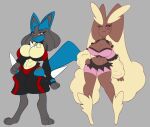  abs anthro big_breasts blue_body breasts brown_body cleavage clothed clothing duo female hi_res lopunny lucario markings mole_(marking) nintendo one_eye_closed pok&eacute;mon pok&eacute;mon_(species) solratic video_games wink 