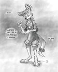  2021 alternate_species anthro azariah bottomwear claws clothed clothing dialogue english_text flinters food fur greyscale hair hi_res jak_and_daxter male mammal monochrome mustelid naughty_dog open_mouth ottsel sandwich_(food) shorts solo sony_corporation sony_interactive_entertainment text video_games 