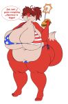  anthro bikini burger canid canine clothing dialogue female food fox hi_res mammal overweight solo swimwear thunderkid92 