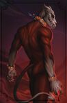  2021 athletic bracelet butt canid canine collar demon hi_res jewelry male mammal mikaemikae pinup pose runes skull_face skull_head solo spade_tail 