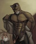  2021 abs absurd_res anthro balls big_muscles big_penis blacksad blush bodily_fluids bottomwear clothed clothing cutaway dialogue domestic_cat duo english_text erection felid feline felis flustered fur genital_fluids genitals grey_background hat headgear headwear hi_res humanoid_genitalia humanoid_penis hyponova jacket john_blacksad least_weasel looking_at_viewer male mammal muscular muscular_anthro muscular_male mustela mustelid musteline navel nipples obliques open_clothing open_shirt open_topwear pants pecs penis shirt simple_background smile standing sweat sweatdrop text topwear true_musteline tuft undressing unzipped weekly whiskers wide_eyed 