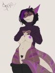  anthro areola breasts clothed clothing eyewear female fin fish freckles genitals glasses hi_res marine nipples non-mammal_breasts purple_eyes pussy shark solo standing staro 