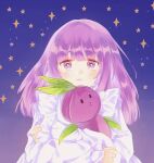  1girl artist_request cookie_run onion_cookie pajamas purple_eyes purple_hair sleepwear solo stuffed_toy 