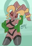  2021 abs abstract_background absurd_res anthro clothing eyeshadow female fingerless_armwear hand_on_hip hi_res leggings legwear lopunny makeup milo_(wayesh) muscular muscular_anthro muscular_female nintendo pok&eacute;mon pok&eacute;mon_(species) pose red_sclera signature solo sweater topwear video_games wayesh 