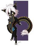  android anthro black_body breasts dipstick_tail featureless_breasts featureless_crotch felid feline female fur fur_markings grey_body hair hi_res leaniv machine mammal markings robot signature solo solo_focus tagme tail_markings warning_(fluff-kevlar) white_hair 