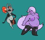  amethyst_(steven_universe) anthro balls bedroom_eyes black_and_white_body blush breasts cartoon_network chubby_female clothing duo eyebrows female flaccid gem_(species) genitals gynomorph hair hornedgiant humanoid imp intersex intersex/female legwear long_hair magic midna narrowed_eyes nintendo nipples nude overweight overweight_female penis purple_body purple_skin pussy raised_eyebrows seductive short_stack size_difference sizing_up slightly_chubby smile staring_at_penis steven_universe stockings the_legend_of_zelda thigh_highs twilight_princess video_games 