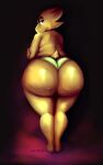  2021 absurd_res alphys anthro big_butt blue_eyes butt clothed clothing crossed_arms dinosaur eyebrows eyewear female freckles glasses hi_res huge_butt looking_back panties panties_only partially_clothed reptile scalie shadowfirdark solo thick_eyebrows thick_thighs topless undertale_(series) underwear underwear_only video_games wide_hips yellow_body 