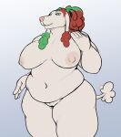  anthro areola belly big_breasts breasts canid canine canis domestic_dog ear_tuft female hair invalid_tag lipstick makeup mammal manna-mint navel nipples nude overweight overweight_female pale_fur poodle ritts solo thick_thighs tuft wide_hips 