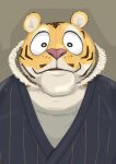 2021 anthro biped clothed clothing felid hi_res kemono male mammal panda_po pantherine pink_nose portrait simple_background solo tiger 