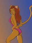  anthro brown_hair butt caitian clothing colorized digital_media_(artwork) felid hair kascz looking_at_viewer m&#039;ress mammal one-piece_swimsuit open_mouth star_trek star_trek_the_animated_series swimsuit yellow_sclera 