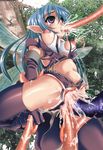  1girl blue_hair breasts censored cum cum_in_mouth cum_in_pussy double_penetration empty_eyes fairy jinbo_hitode large_breasts nipples pointy_ears rape solo tears tentacle_sex tentacles 