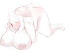  anthro big_breasts big_butt boss_monster bovid breasts butt caprine darkriallet female fur goat horn looking_pleasured lying mammal nipples nude on_front open_mouth simple_background smile solo thick_thighs toriel undertale video_games white_fur 