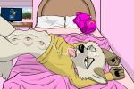  2019 8_nipples anthro bed bedroom belly black_nose bottomless breasts canid canine canis cheek_tuft clothed clothing cub cum cum_on_face domestic_dog e621 ejaculation female flat_chested fur gloves_(marking) kyli lying mammal markings multi_breast multi_nipple multi_tits multicolored_fur nipples no_underwear nude open_mouth paws sex slim solo teasing teikowouf_(artist) tongue tuft white_fur young 