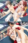  arena bikini black_hair blonde_hair blush boxing boxing_gloves boxing_ring breasts brown_hair censored cleavage defeated fight fighting highres mouthpiece nipples penalty_game penis public pussy red_hair sex shorts source_request swimsuit 