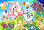  4boys angie_(kirby) beads blue_sky castle commentary_request crown king_dedede kirby kirby&#039;s_epic_yarn kirby_(series) me-devil meta_knight multiple_boys nintendo official_art prince_fluff sky smile star yarn yarn_ball yin_yarn 