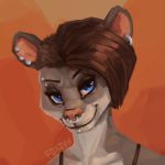  2019 anthro black_eyebrows blue_eyes brown_hair digital_media_(artwork) digital_painting_(artwork) ear_piercing erin_(foxovh) eyebrows facial_piercing female foxovh front_view fur grey_fur hair headshot_portrait hi_res lip_piercing looking_at_viewer mammal mouse nose_piercing nose_ring orange_background piercing pink_nose portrait rodent septum_piercing short_hair simple_background solo 