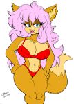  akatsukishiranui-fox beauty_mark bikini canid canine clothing ear_piercing ear_ring female fox mammal navel navel_piercing piercing solo swimsuit 