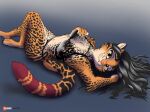  anthro brown_eyes cass_(nekomimiranger) colored_fur felid feline female fur hair hi_res inner_ear_fluff leopardus lingery link6432 looking_at_viewer mammal nipples ocelot smile solo spots spotted_body spotted_fur tuft 