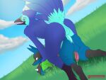  ahegao all_fours anal anal_penetration aura avian balls bandanna beak belly bird black_body black_fur blue_body blue_feathers blue_fur bodily_fluids clothing cloud digitigrade doggystyle european_mythology eye_roll feathers field from_behind_(disambiguation) from_behind_position fur genital_fluids genitals grass greek_mythology green_eyes grey_body grey_fur hi_res humanoid_genitalia humanoid_penis kerchief kneeling ligting_tail looking_pleasured lucario male male/male muscular mythological_avian mythological_firebird mythology nintendo outside penetration penis phoenix plant pok&eacute;mon pok&eacute;mon_(species) precum raunchyhaunches sex sky smile spikes tongue tongue_out top_(disambiguation) video_games white_belly 
